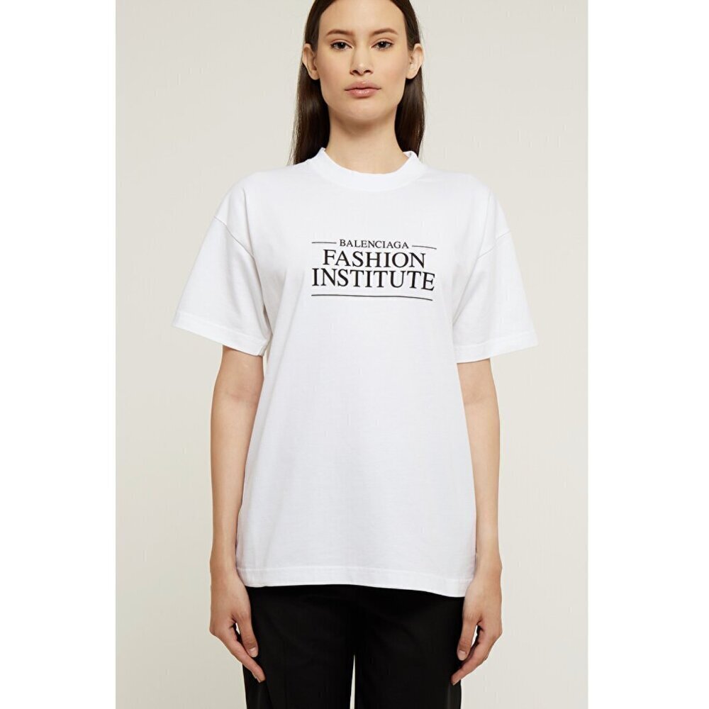 NEW Balenciaga Fashion Institute Cotton T-Shirt Logo White Graphic Print Size XS - Picture 10 of 11